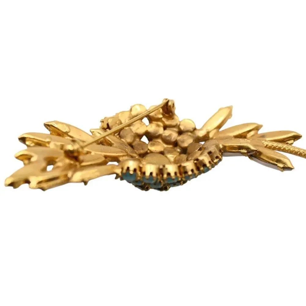 Vintage Statement Pin Brooch Prong Set Faceted White and Turquoise 3